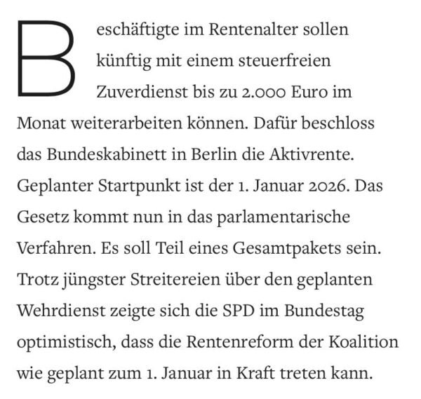 Die Welt-Artikel - Kabinett beschliesst Aktivrente